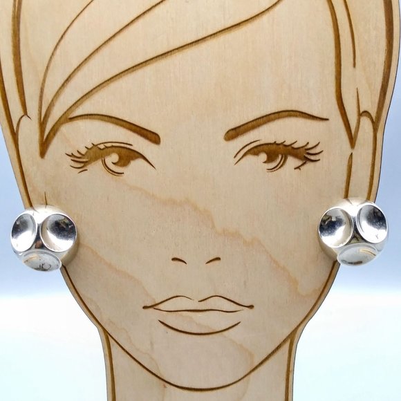 Fabulous Modernist Dome Earrings, Silver Tone Space Age Mid Century Polished - Picture 1 of 6